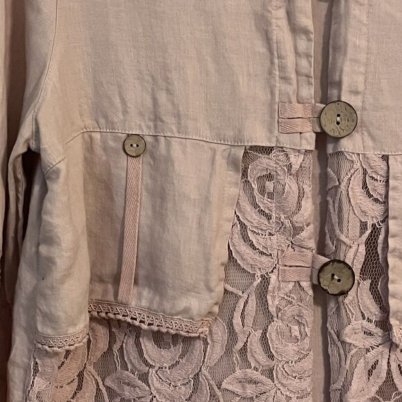 Ali Miles S Blush Linen Blouse Jacket Lace Details Boho Lagenlook Romant… - Picture 4 of 12